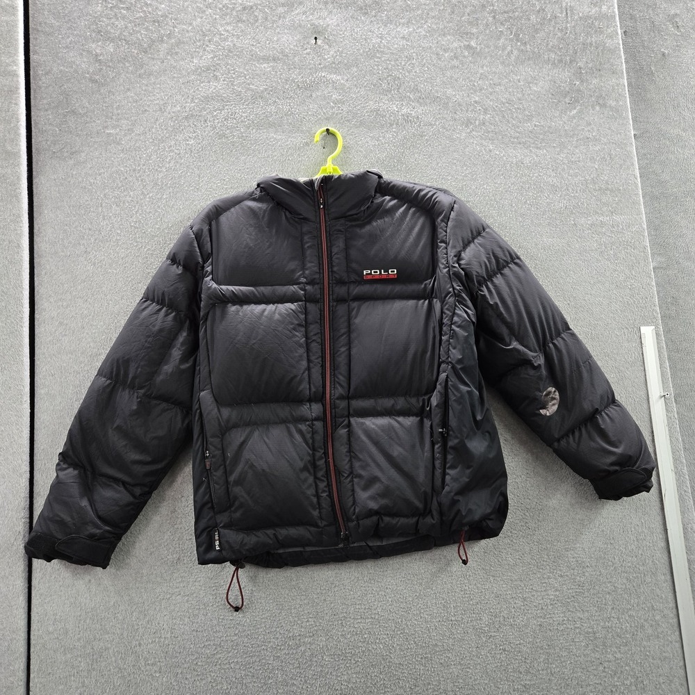 VINTAGE Polo Sport Men Jacket L Black Logo Down Puffer READ